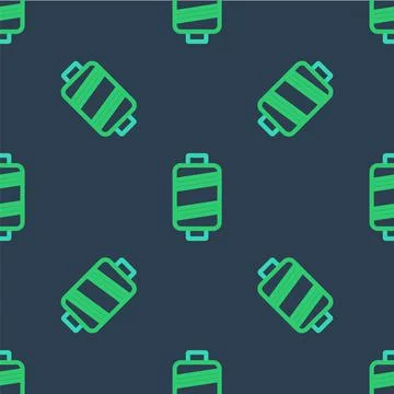 Line Sewing thread on spool icon isolated seamless pattern on blue background Illustrazione stock