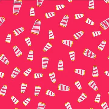 Line Sewing thread on spool icon isolated seamless pattern on red background Stock Illustration