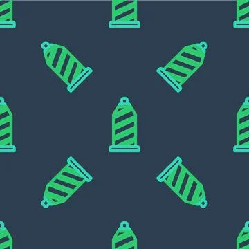 Line Sewing thread on spool icon isolated seamless pattern on blue background Stock Illustration