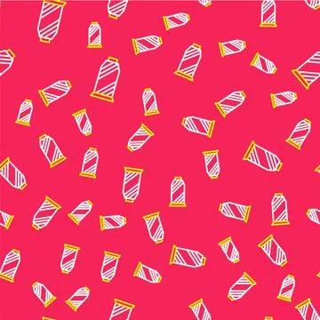 Line Sewing thread on spool icon isolated seamless pattern on red background Stock Illustration