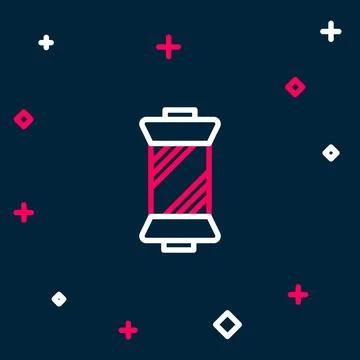 Line Sewing thread on spool icon isolated on blue background. Yarn spool. Thread Stock Illustration
