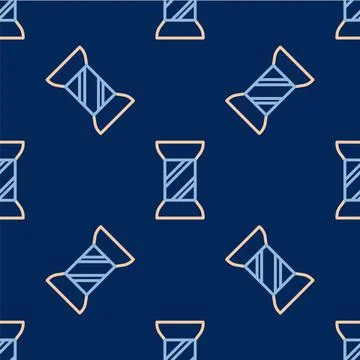Line Sewing thread on spool icon isolated seamless pattern on blue background Stock Illustration