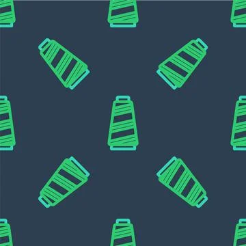 Line Sewing thread on spool icon isolated seamless pattern on blue background Stockillustratie