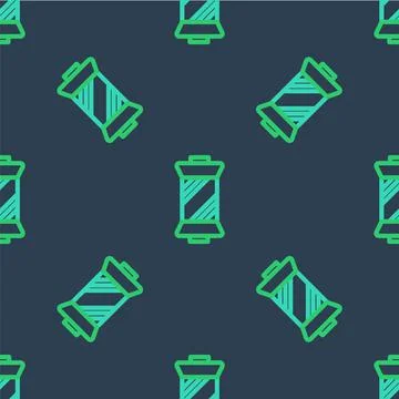 Line Sewing thread on spool icon isolated seamless pattern on blue background Illustrazione stock