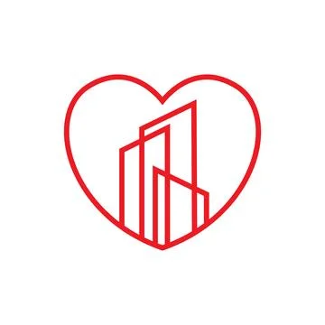 Line shape love with skyscraper logo design vector graphic symbol icon illu.. Stock-Illustration