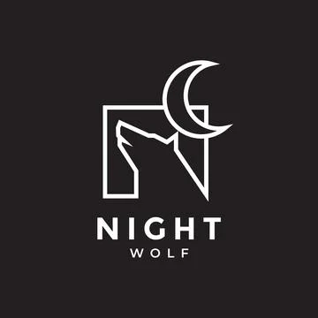 Line shape wolf howl with crescent logo design vector graphic symbol icon i.. Stock Illustration
