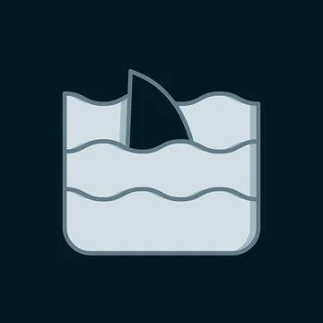 Line Shark fin in ocean wave icon isolated on black background. Flat filled.. Stock Illustration