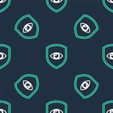 Line Shield and eye icon isolated seamless pattern on black background. Security Stock Illustration
