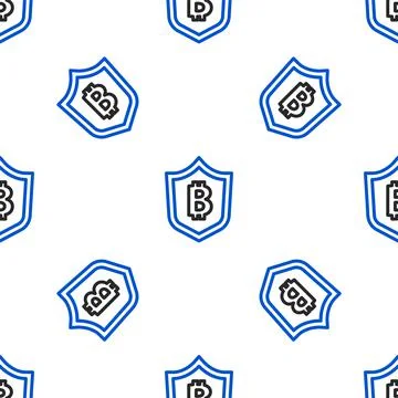 Line Shield with bitcoin icon isolated seamless pattern on white background 库存插图