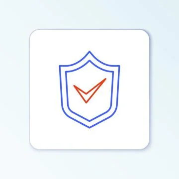 Line Shield with check mark icon isolated on white background. Security, safety Stock Illustration