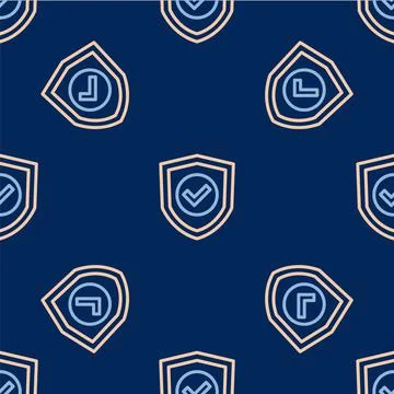 Line Shield with check mark icon isolated seamless pattern on blue background Stock Illustration