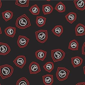 Line Shield with check mark icon isolated seamless pattern on black background イラスト素材