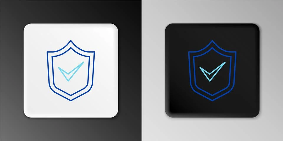 Line Shield with check mark icon isolated on grey background. Security, saf.. Stock Illustration