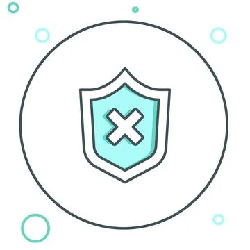 Line Shield with cross mark icon isolated on white background. Shield and r.. Illustrazione stock
