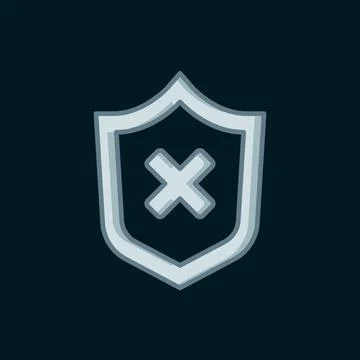 Line Shield with cross mark icon isolated on black background. Shield and r.. Stock Illustration