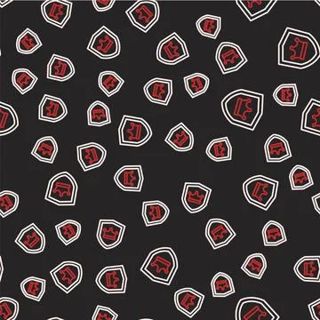 Line Shield with crown icon isolated seamless pattern on black background Illustrazione stock
