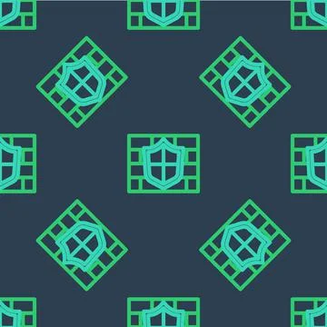 Line Shield with cyber security brick wall icon isolated seamless pattern on Illustrazione stock