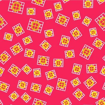 Line Shield with cyber security brick wall icon isolated seamless pattern on red Stockillustratie