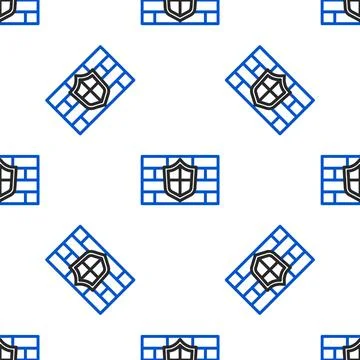 Line Shield with cyber security brick wall icon isolated seamless pattern o.. Stock Illustration