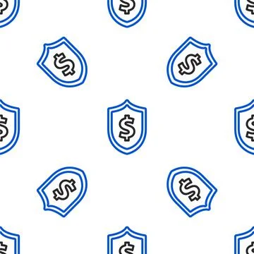 Line Shield with dollar symbol icon isolated seamless pattern on white backgr Illustrazione stock