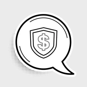 Line Shield with dollar symbol icon isolated on grey background. Security shield Stock Illustration