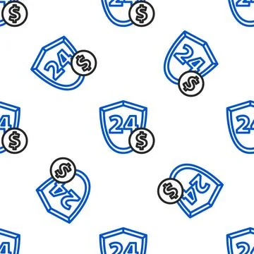 Line Shield with dollar symbol icon isolated seamless pattern on white backgr Stock Illustration