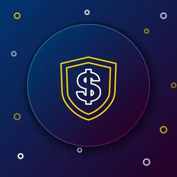 Line Shield with dollar symbol icon isolated on blue background. Security s.. Stock Illustration