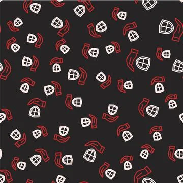 Line Shield in hand icon isolated seamless pattern on black background Stock Illustration
