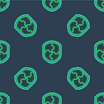 Line Shield icon isolated seamless pattern on blue background. Guard sign Stock Illustration