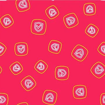 Line Shield icon isolated seamless pattern on red background. Insurance concept Stock Illustration