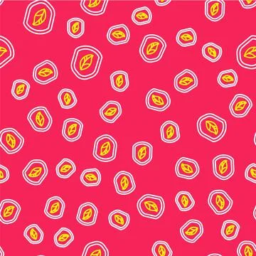 Line Shield with leaf icon isolated seamless pattern on red background. Eco Stock Illustration