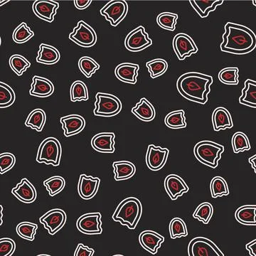 Line Shield with leaf icon isolated seamless pattern on black background. Eco Stock Illustration