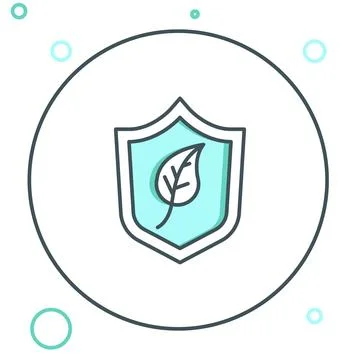 Line Shield with leaf icon isolated on white background. Eco-friendly secur.. Stock Illustration