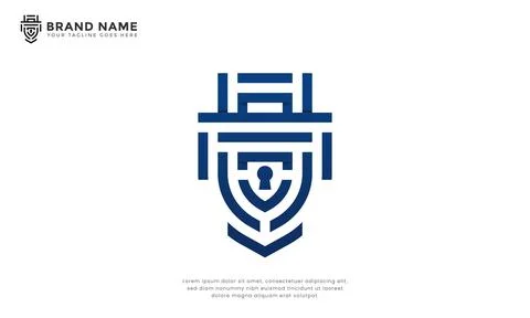 Line Shield Lock Logo Stock Illustration