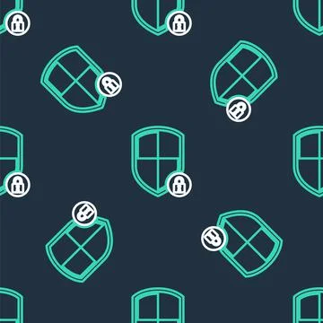 Line Shield security with lock icon isolated seamless pattern on black Stock Illustration