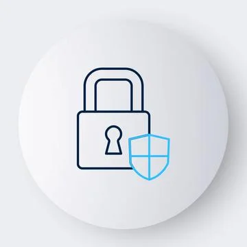 Line Shield security with lock icon isolated on white background. Protection, Stock Illustration