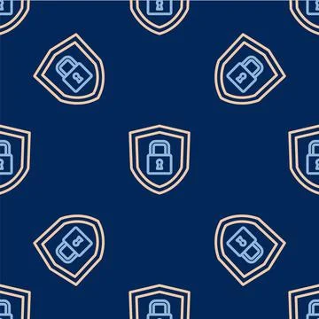Line Shield security with lock icon isolated seamless pattern on blue background Illustrazione stock
