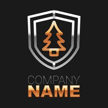 Line Shield with tree icon isolated on black background. Eco-friendly secur.. Stock Illustration