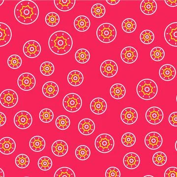 Line Shield viking icon isolated seamless pattern on red background. Round Stock Illustration