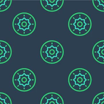 Line Shield viking icon isolated seamless pattern on blue background. Round Stock Illustration