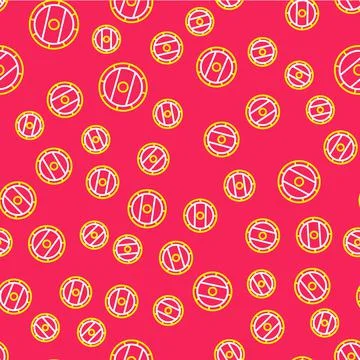 Line Shield viking icon isolated seamless pattern on red background. Round Stock Illustration