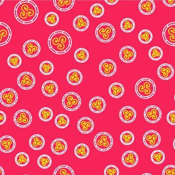 Line Shield viking icon isolated seamless pattern on red background. Round .. Stock Illustration