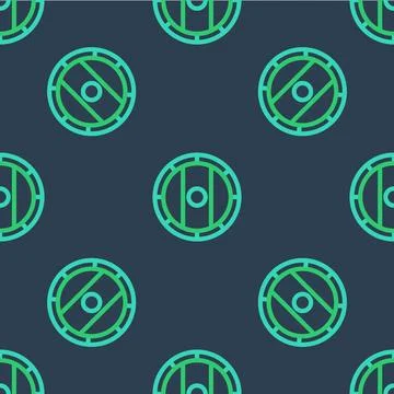 Line Shield viking icon isolated seamless pattern on blue background. Round.. Stock Illustration