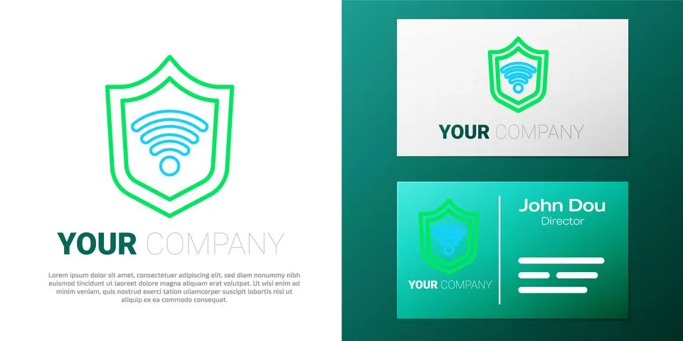 Line Shield with WiFi wireless internet network symbol icon isolated on white Stock Illustration