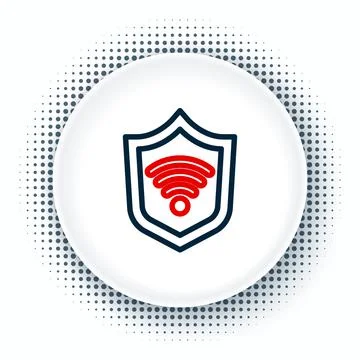 Line Shield with WiFi wireless internet network symbol icon isolated on white 스톡 일러스트