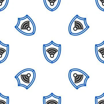 Line Shield with WiFi wireless internet network symbol icon isolated seamless Illustrazione stock