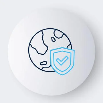 Line Shield with world globe icon isolated on white background. Insurance con Ilustração Stock