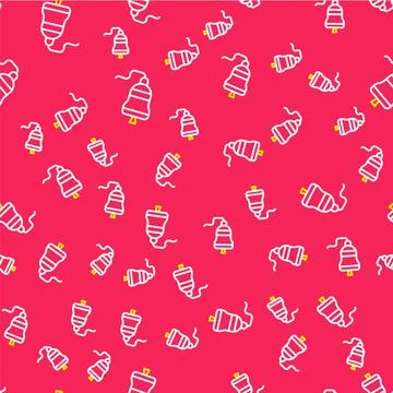 Line Ship bell icon isolated seamless pattern on red background. Vector Stock Illustration
