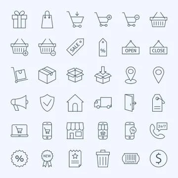 Line Shopping and E-commerce Icons Set Stock Illustration