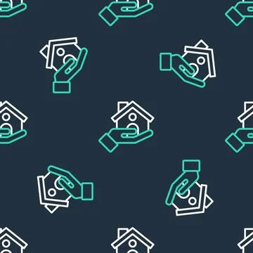 Line Shopping building with shield icon isolated seamless pattern on black Ilustración de archivo